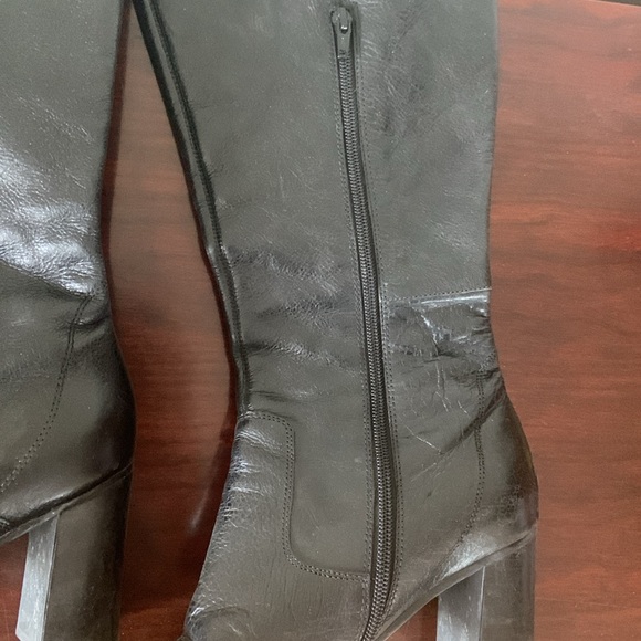 Black leather boots. Side zip and rubber nonslip sole. Like new. Rarely worn. - Picture 3 of 4